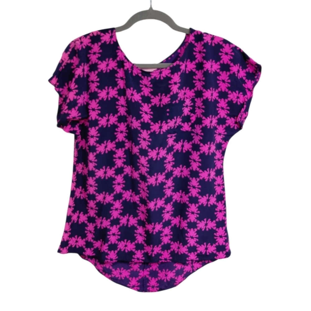 Lilly Pulitzer Navy & Hot Pink Floral Short Sleeve Tee